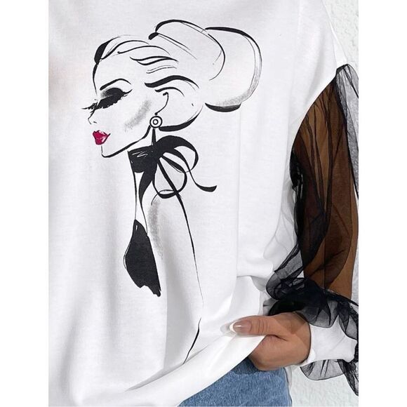 Sheer Sleeve Graphic Sweatshirt - Picture 3 of 6